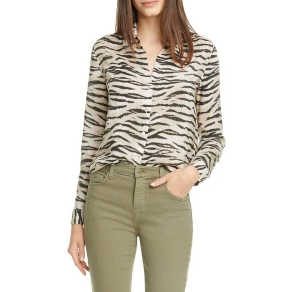 L'agence Holly Tiger Print Blouse In Coconut Husk - Picture 5 of 13